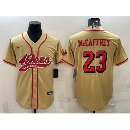 Men San Francisco 49ers 23 Christian McCaffrey New Gold With Patch Cool Base Stitched Baseball Jersey