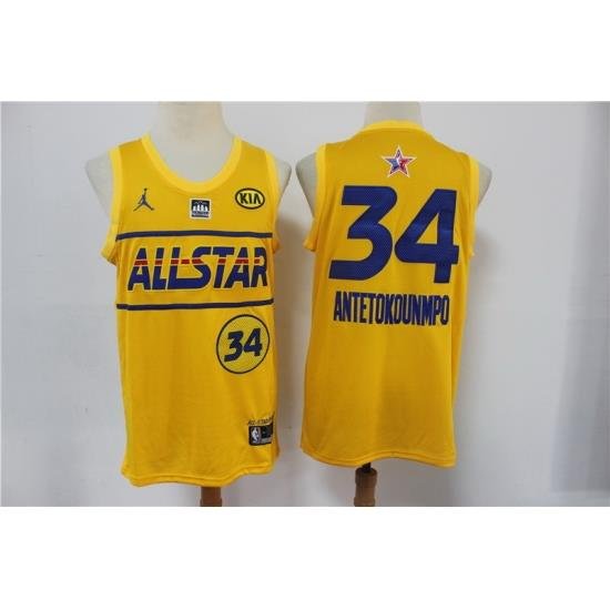 bucks 34 Giannis Antetokounmpo 2021 All Star Game Yellow Swingman Jersey