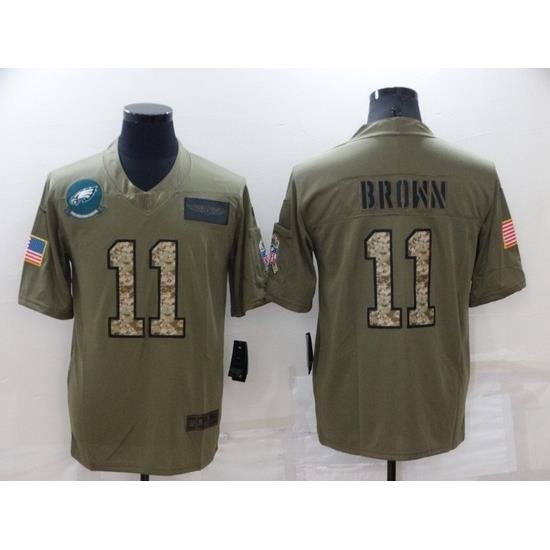 Men Philadelphia Eagles 11 A J Brown Olive Camo Salute To Service Limited Stitched Jerse