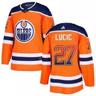 Mens Adidas Edmonton Oilers 27 Milan Lucic Authentic Orange Drift Fashion NHL Jersey