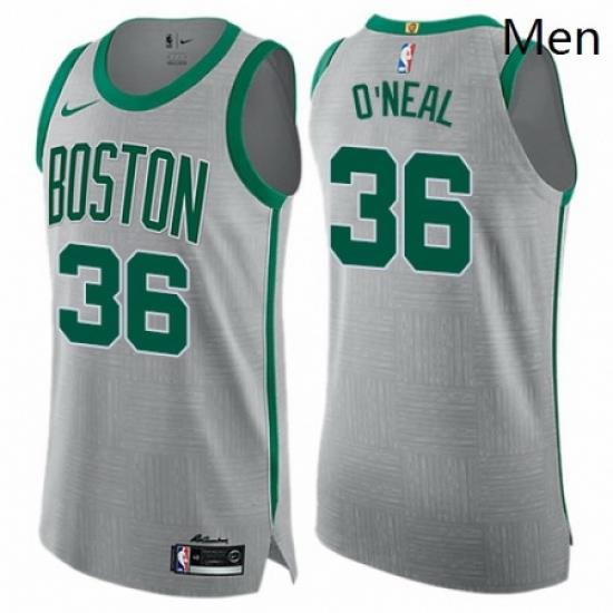 Mens Nike Boston Celtics 36 Shaquille ONeal Authentic Gray NBA Jersey City Edition