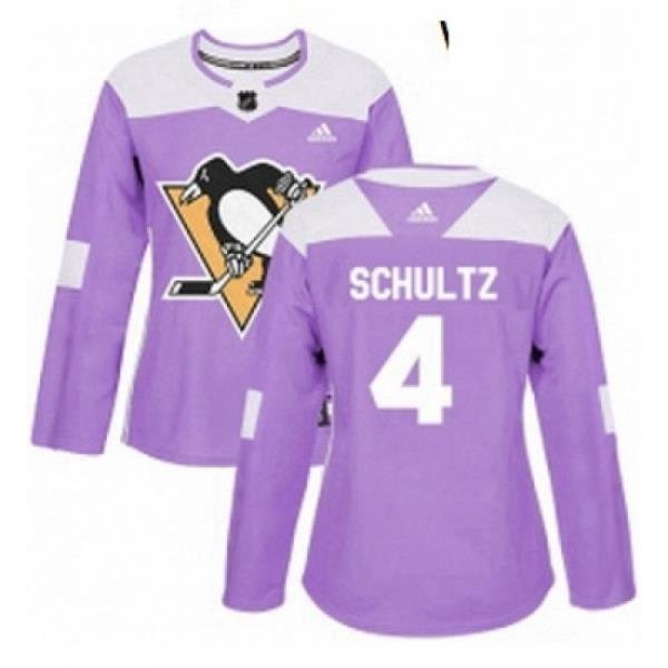 Womens Adidas Pittsburgh Penguins 4 Justin Schultz Authentic Purple Fights Cancer Practice NHL Jersey