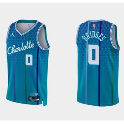 Men Charlotte Hornets 0 Miles Bridges 2021 22 Blue 75th Anniversary City Edition Stitched Basketball Jersey