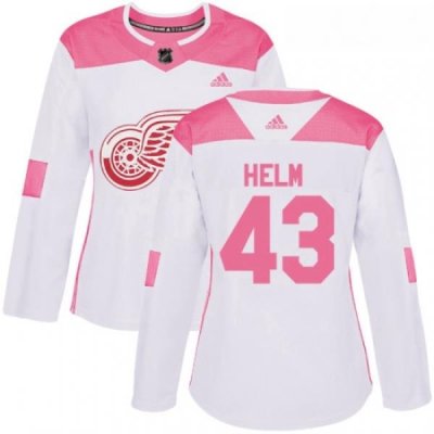 Womens Adidas Detroit Red Wings 43 Darren Helm Authentic WhitePink Fashion NHL Jersey