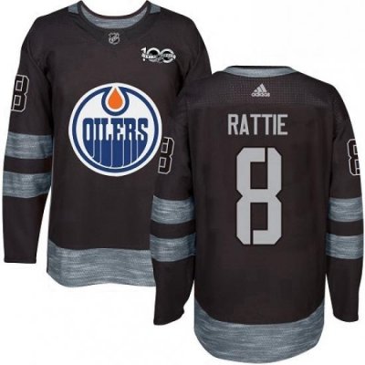 Mens Adidas Edmonton Oilers 8 Ty Rattie Authentic Black 1917 2017 100th Anniversary NHL Jersey