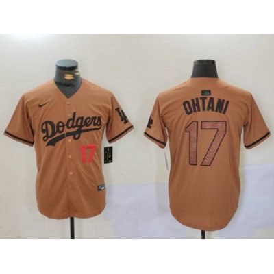 Men Los Angeles Dodgers 17 Shohei Ohtani Brown Cool Base Stitched Baseball Jersey 002