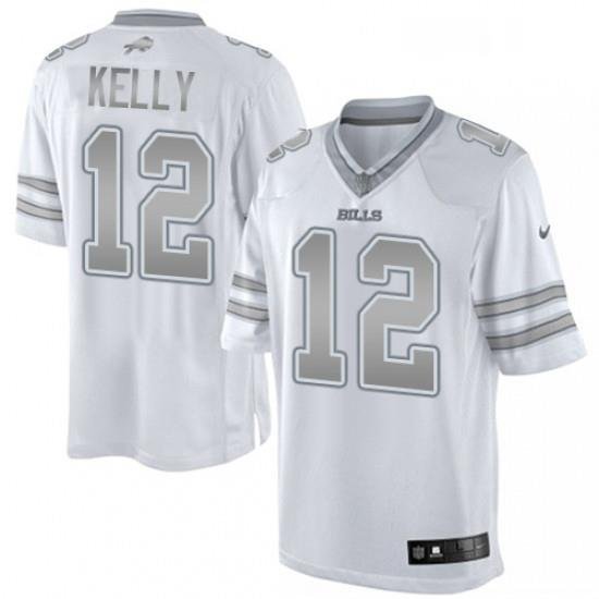 Mens Nike Buffalo Bills 12 Jim Kelly Limited White Platinum NFL Jersey