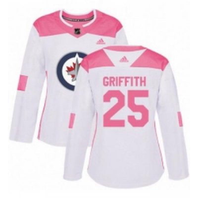 Womens Adidas Winnipeg Jets 25 Seth Griffith Authentic White Pink Fashion NHL Jersey