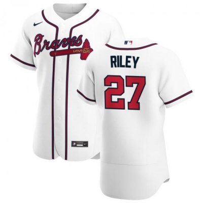 Men Atlanta Braves 27 Austin Riley Men Nike White Home 2020 Flex Base Player MLB Jersey