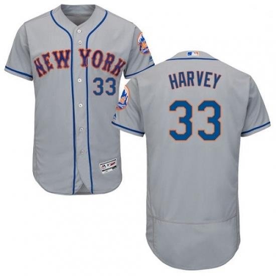 Mens Majestic New York Mets 33 Matt Harvey Grey Road Flex Base Authentic Collection MLB Jersey