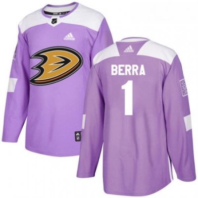 Youth Adidas Anaheim Ducks 1 Reto Berra Authentic Purple Fights Cancer Practice NHL Jersey