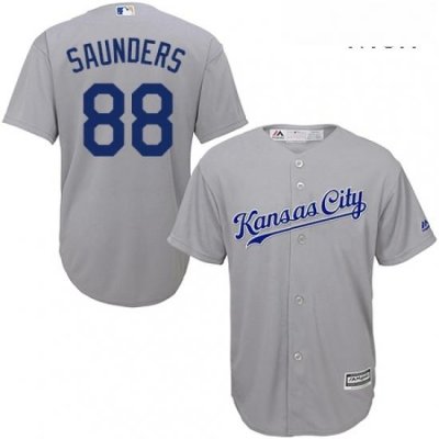 Mens Majestic Kansas City Royals 88 Michael Saunders Replica Grey Road Cool Base MLB Jersey