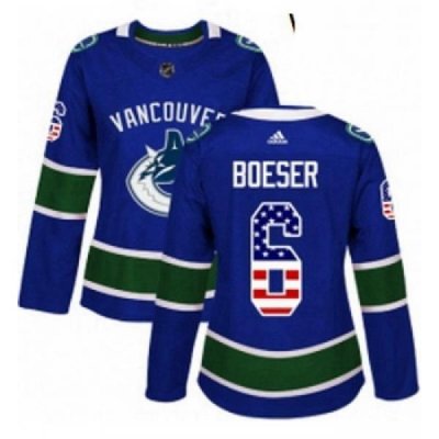 Womens Adidas Vancouver Canucks 6 Brock Boeser Authentic Blue USA Flag Fashion NHL Jersey