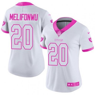 Nike Raiders #20 Obi Melifonwu White Pink Womens Stitched NFL Limited Rush Fashion Jersey