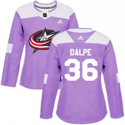 Womens Adidas Columbus Blue Jackets 36 Zac Dalpe Authentic Purple Fights Cancer Practice NHL Jersey