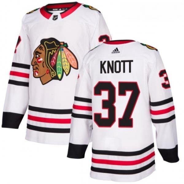 Youth Adidas Chicago Blackhawks 37 Graham Knott Authentic White Away NHL Jersey