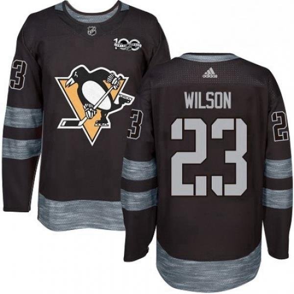 Mens Adidas Pittsburgh Penguins 23 Scott Wilson Authentic Black 1917 2017 100th Anniversary NHL Jersey