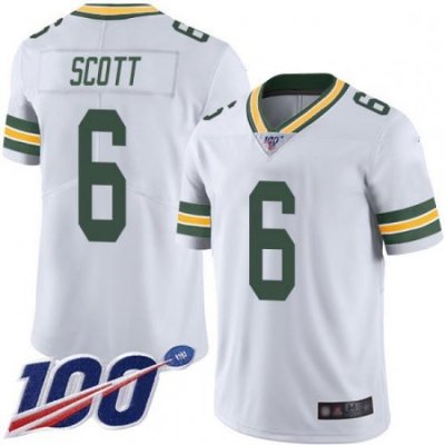 Youth Packers 6 JK Scott White Stitched Football 100th Season Vapor Limited Jersey