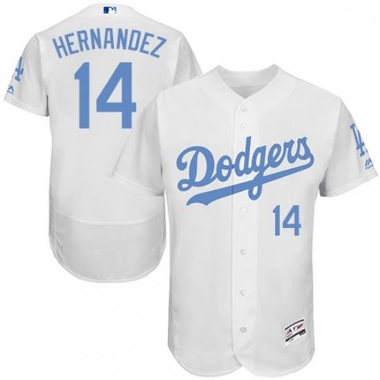 Mens Majestic Los Angeles Dodgers 14 Enrique Hernandez Authentic White 2016 Fathers Day Fashion Flex Base Jersey