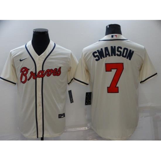 Men Atlanta Braves 7 Dansby SWanson Ice Cream Cool Base MLB Stitched Jersey