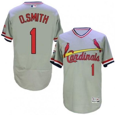 Mens Majestic St Louis Cardinals 1 Ozzie Smith Grey Flexbase Authentic Collection Cooperstown MLB Jersey