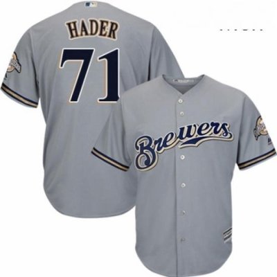 Mens Majestic Milwaukee Brewers 71 Josh Hader Replica Grey Road Cool Base MLB Jersey