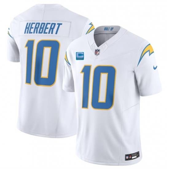 Men Los Angeles Chargers 10 Justin Herbert White 2023 F U S E  With 3 Star C Patch Vapor Untouchable Limited Stitched Jersey