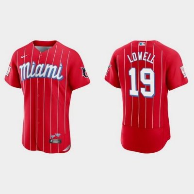 Miami Marlins 19 Mike LoWell Men Nike 2021 City Connect Authentic MLB Jersey Red