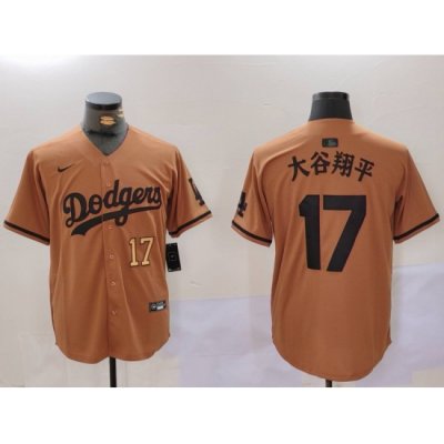 Men Los Angeles Dodgers 17  Shohei Ohtani Brown Cool Base Stitched Baseball Jersey  9