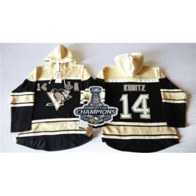 Men Pittsburgh Penguins 14 Chris Kunitz Black Sawyer Hooded Sweatshirt 2017 Stanley Cup Finals Champions Stitched NHL Jersey