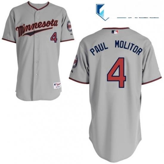 Mens Majestic Minnesota Twins 4 Paul Molitor Authentic Grey Road Cool Base MLB Jersey