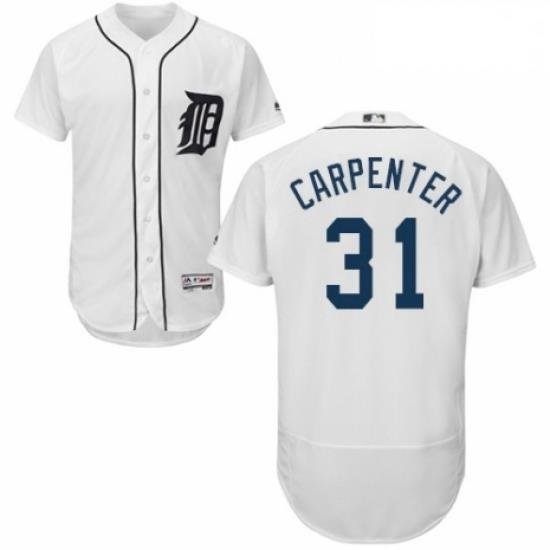 Mens Majestic Detroit Tigers 31 Ryan Carpenter White Home Flex Base Authentic Collection MLB Jersey