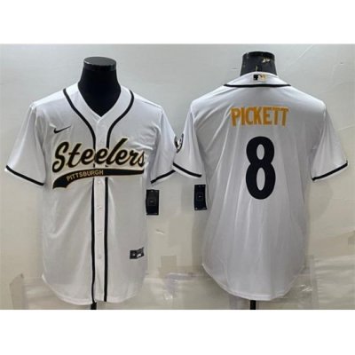 Men Pittsburgh Steelers 8 Kenny Pickett White With Patch Cool Base Stitched Baseball Jersey