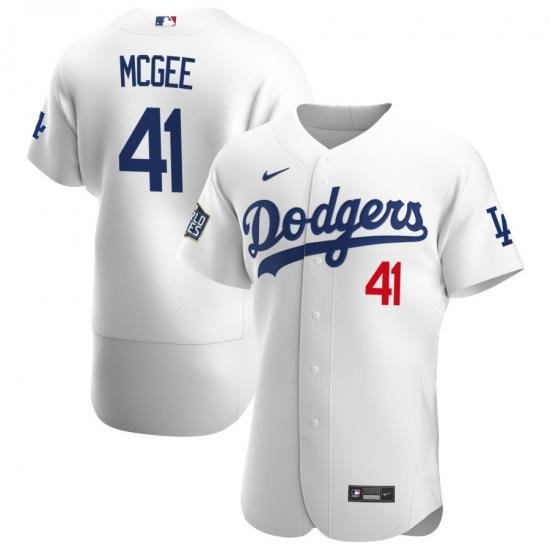 Men Los Angeles Dodgers 41 Jake McGee Men Nike White Home 2020 World Series Bound Flex Base Player MLB Jersey