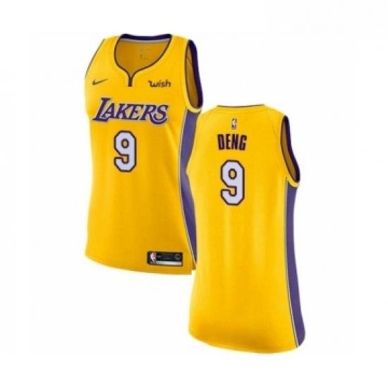 Womens Los Angeles Lakers 9 Luol Deng Authentic Gold Home Basketball Jersey Icon Edition