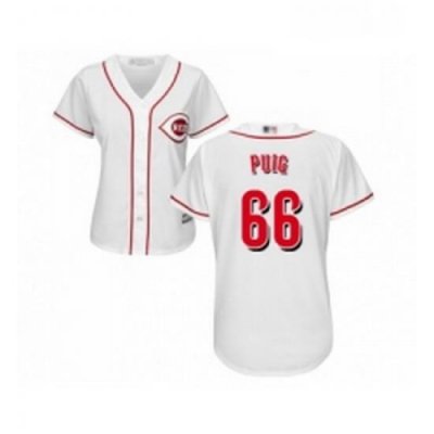 Womens Cincinnati Reds 66 Yasiel Puig Replica White Home Cool Base Baseball Jersey