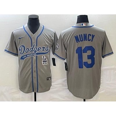 Men's Los Angeles Dodgers #13 Max Muncy Grey With Patch Cool Base Stitched Baseball Jersey1