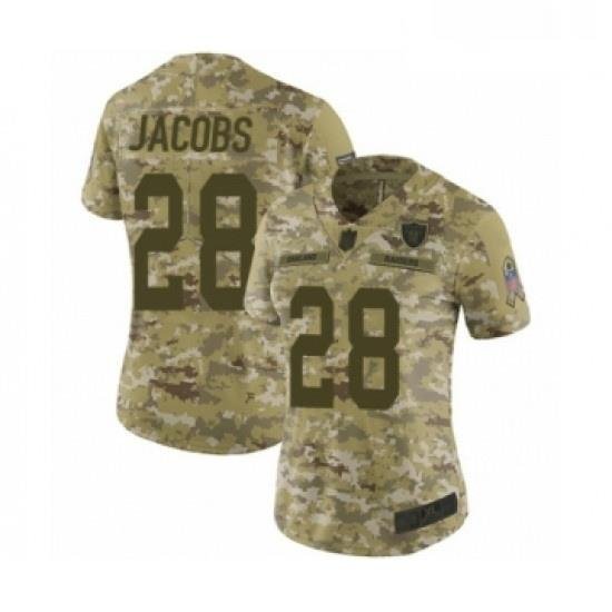 Womens Oakland Raiders 28 Josh Jacobs Limited Camo 2018 Salute to Service Football Jersey