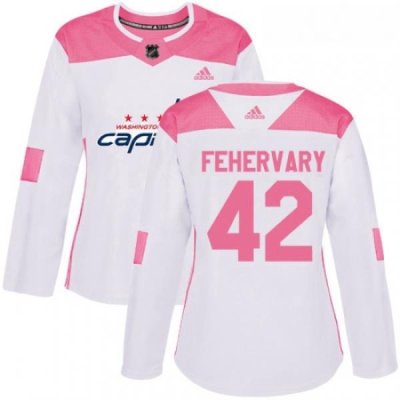 Womens Adidas Washington Capitals 42 Martin Fehervary Authentic White Pink Fashion NHL Jerse