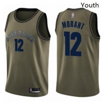 Youth Nike Memphis Grizzlies 12 Ja Morant Green NBA Swingman Salute to Service Jersey