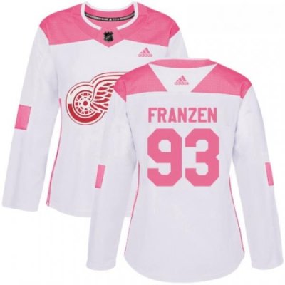 Womens Adidas Detroit Red Wings 93 Johan Franzen Authentic WhitePink Fashion NHL Jersey