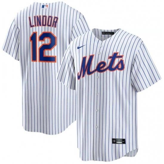 Men NeW York Mets 12 Francisco Lindor White Nike Cool Base Jersey