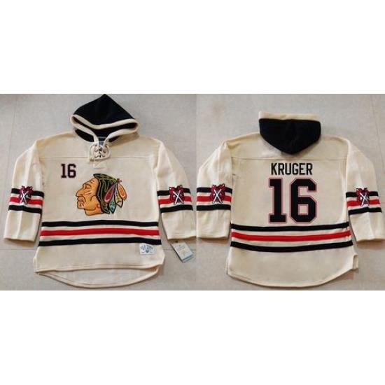 Men Chicago Blackhawks 16 Marcus Kruger Cream Heavyweight Pullover Hoodie Stitched NHL Jersey