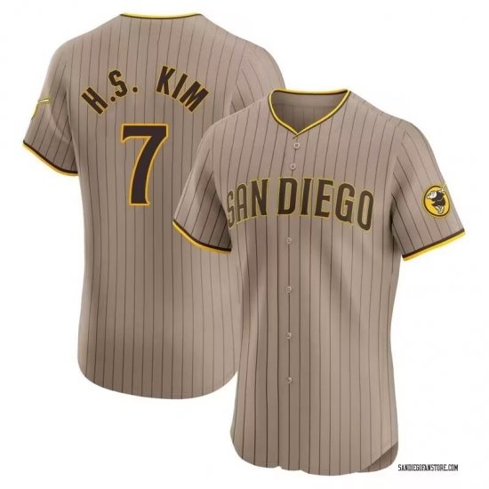 Men San Diego Padres 7 Ha Seong Kim White Stitched MLB Cool Base Nike Brown Jersey