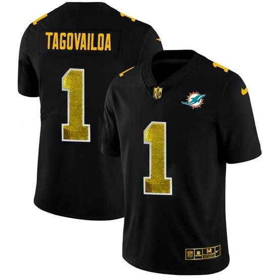 Miami Dolphins 1 Tua Tagovailoa Men Black Nike Golden Sequin Vapor Limited NFL Jersey