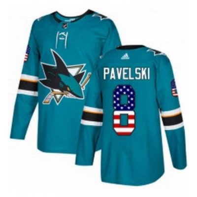 Mens Adidas San Jose Sharks 8 Joe Pavelski Authentic Teal Green USA Flag Fashion NHL Jersey