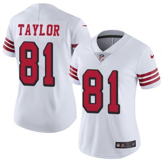 Nike 49ers #81 Trent Taylor White Rush Womens Stitched NFL Vapor Untouchable Limited Jersey