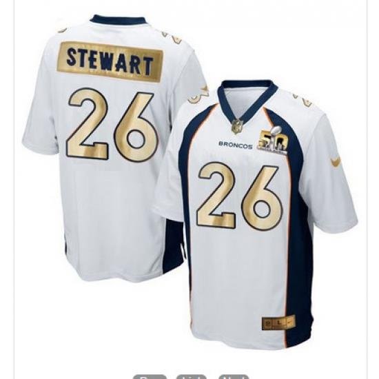 Nike Broncos #26 Darian SteWart White Mens Stitched NFL Game Super BoWl 50 Collection Jersey