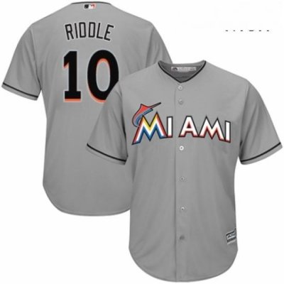 Mens Majestic Miami Marlins 10 JT Riddle Replica Grey Road Cool Base MLB Jersey