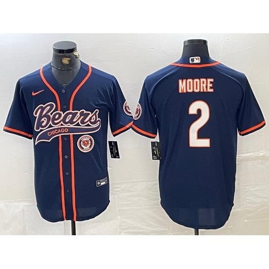 Men Chicago Bears 2 DJ Moore Navy With Patch Cool Base Stitched Baseball Jersey 2